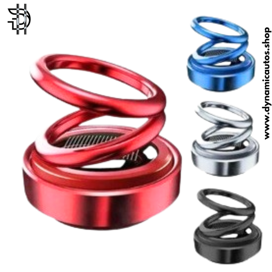 Car Solar Ring Air Freshener | Solar Automatic Rotating Dancing Double Ring Suspension | Car Aroma Diffuser Purifier | New Car Perfume | Multicolor | High Quality | Made in China | 84-DRSSAF361